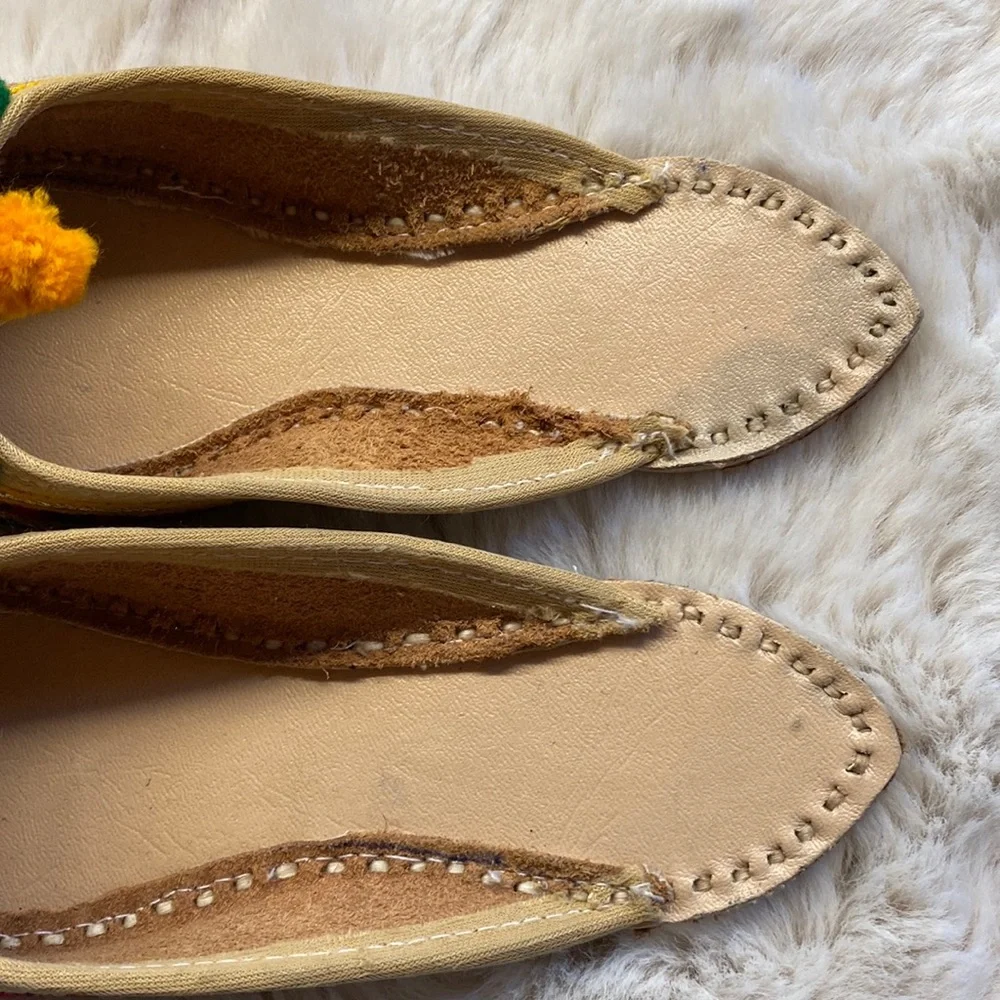 Pom Pom Embroidered Leather Indian Sandals